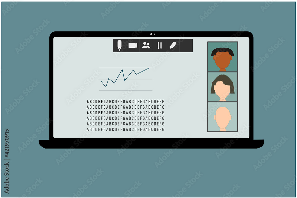 Notebook in video conference where screen sharing is being carried out Notebook in video conference where screen sharing is being carried out