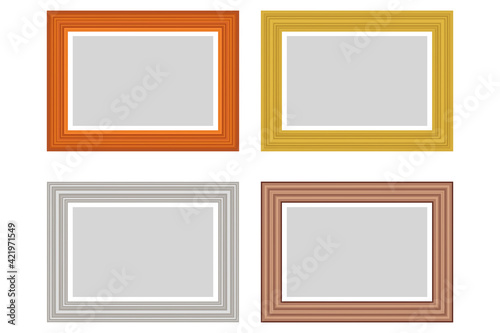 Big set of squared golden vintage wooden frame for your design. Vintage cover. Place for text. Vintage antique gold beautiful rectangular frames. Template vector illustration