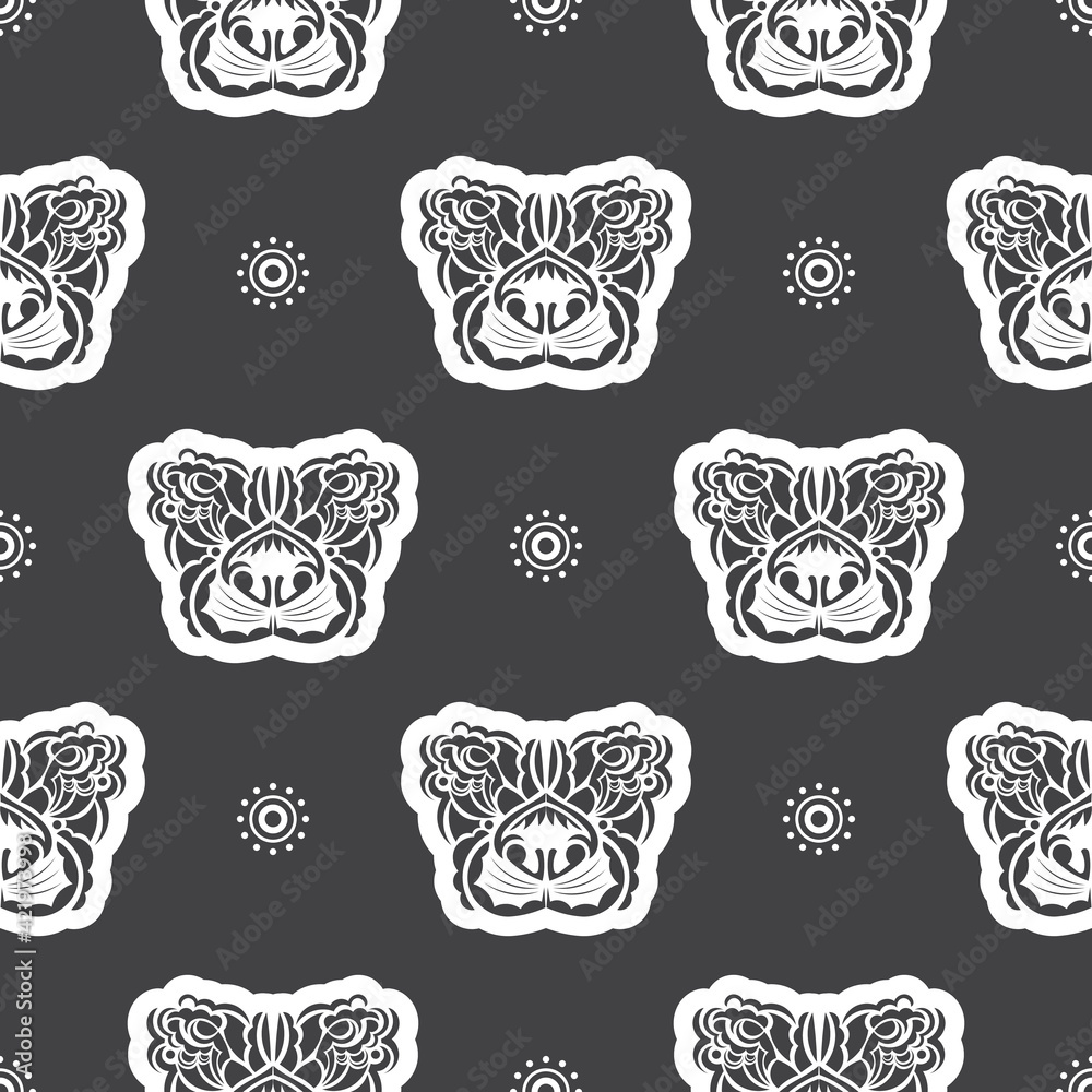 Seamless pattern with a lion's head in a simple style. Good wall wallpaper, postcards and printing. Vector illustration.