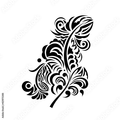 Stylized pattern from the elements of the ornament. There is a black line in the picture. Tattoo. Image for your design and decor. Lace. Isolated. Vector illustration