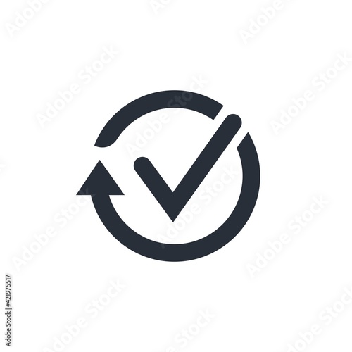 Check mark and rotating arrow. Approve and Apply. Vector illustration isolated on white background.