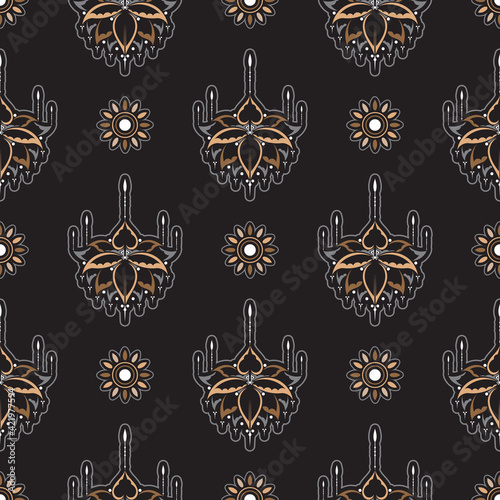 Dark lotus seamless pattern. Good for menus, postcards, books, wallpaper and fabric. Vector illustration.