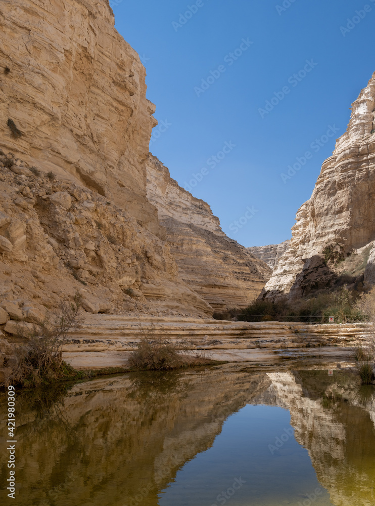 Panoramic view of Ein Avdat - a canyon in the Negev Desert of Israel
