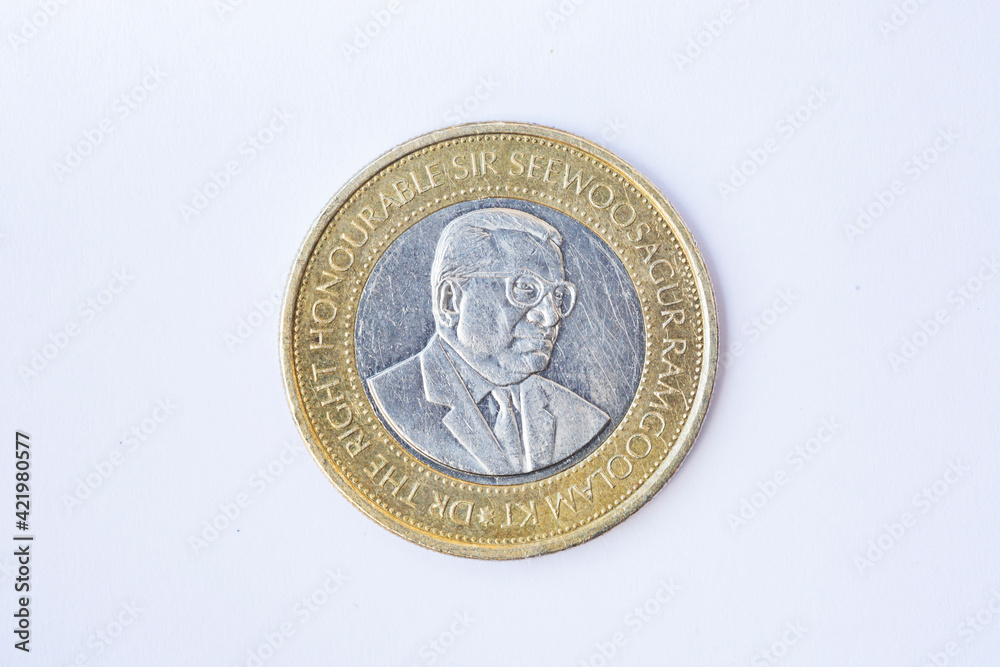 Mauritian 20 rupee coin.
Mauritian 20 rupee coin.