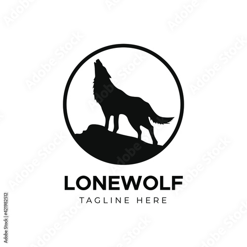 Wolf alone. Howling wolf with full moon logo vector design illustration idea for company or website 