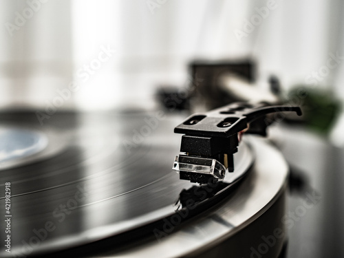 Turntable plays a vinyl record 
