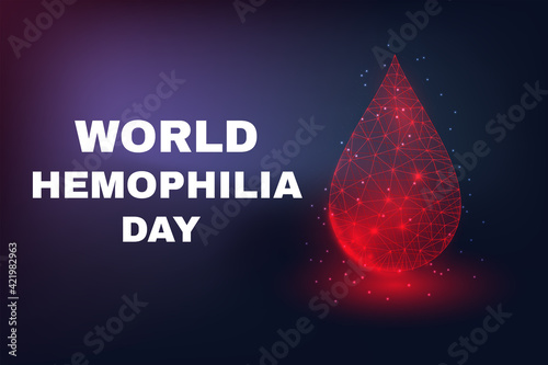 World Hemophilia Day concept. Banner template with glowing low poly. Futuristic modern abstract background. Isolated on dark background. Vector illustration.
