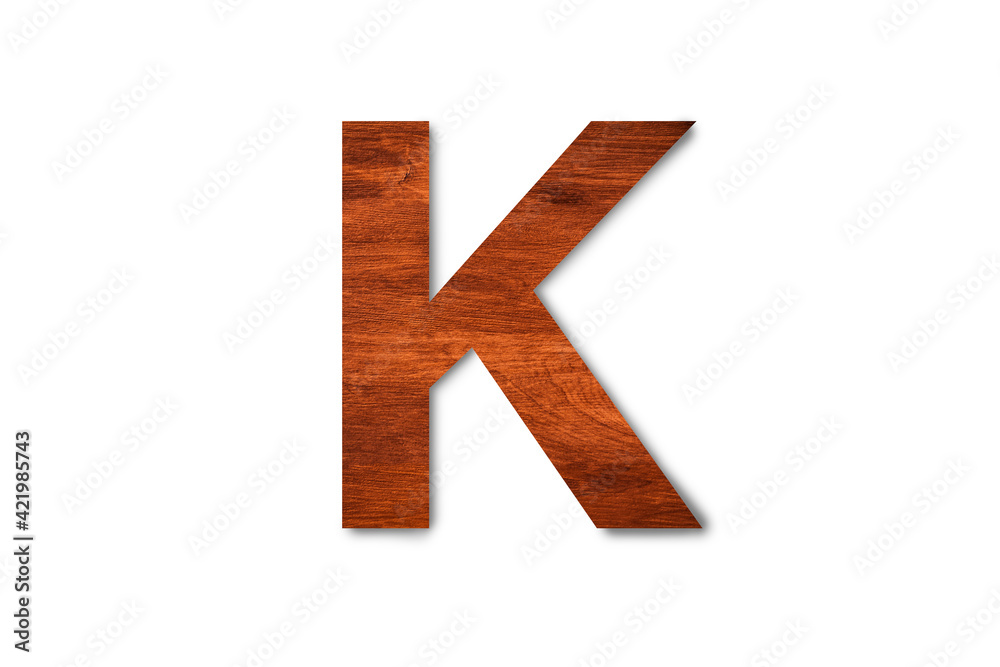 Modern wooden alphabet letter K isolated on white background with clipping path for design Modern wooden alphabet letter K isolated on white background with clipping path for design