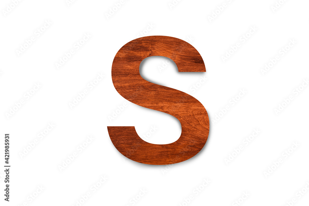 Modern wooden alphabet letter S isolated on white background with clipping path for design Modern wooden alphabet letter S isolated on white background with clipping path for design