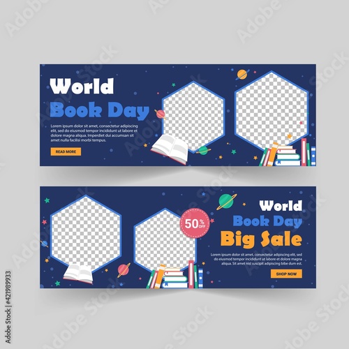 World Book Day. World book day big sale poster and banner template. Banners vector for social media ads, web ads, business messages, discount flyers and big sale banner.