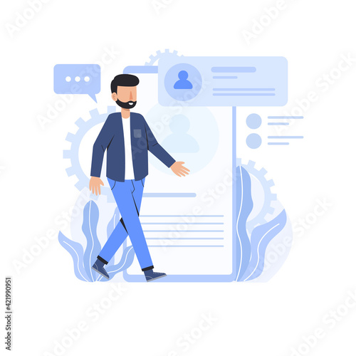 man with laptop, man working, working from home, connection error, working flat illustration, working with tables and chairs, one character