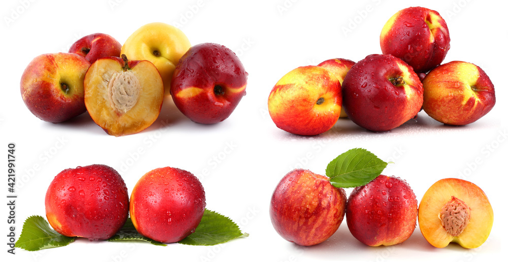 Nectarines with leaves set Nectarines with leaves set