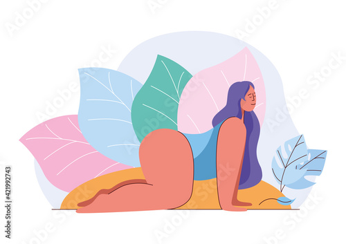 illustration of international yoga day,21 june- yoga body posture, Woman practicing yoga.vector illustration.-Vector