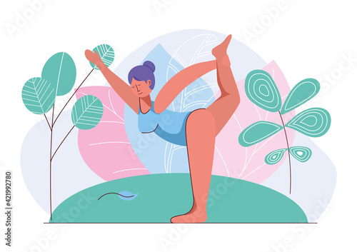 illustration of international yoga day,21 june- yoga body posture, Woman practicing yoga.vector illustration.-Vector