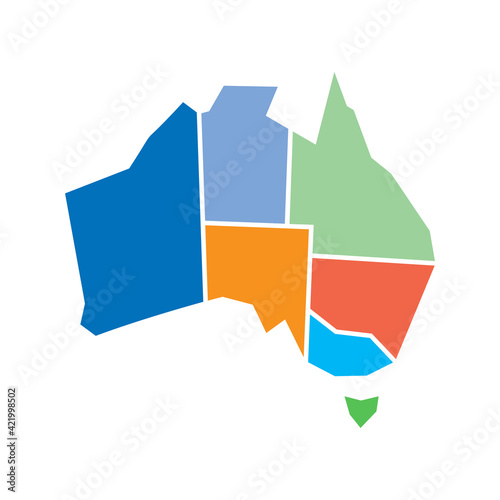 Australia map color flat design isolated on white background.