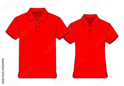 Red Couples Polo Shirt Template Vector On White Background, Front View.
