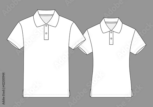 White Couples Short Sleeve Polo Shirt Template on Gray Background, Vector File.