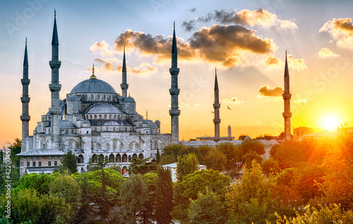 Sunset over the Blue Mosque in Istanbul
