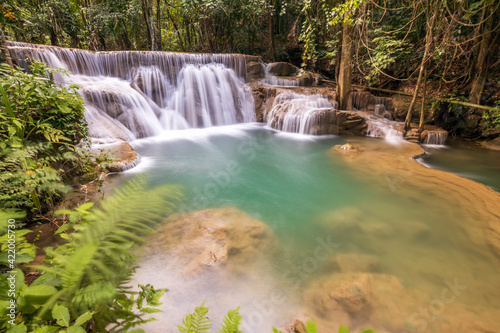 Landscape Huai Mae Kamin waterfall Srinakarin at Kanchanaburi, Thailand.