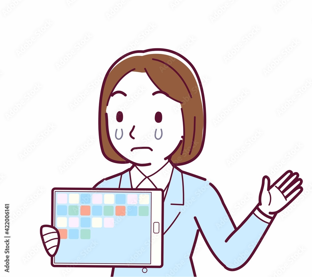 タブレットで説明する人 タブレットで説明する人