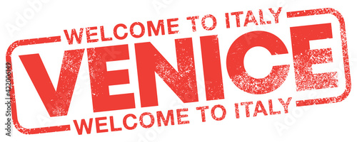 Venice. Welcome To Italy. Vector Red Stamp.