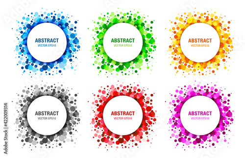 Bright abstract circles frames set. Design elements for cosmetics, soap, shampoo, perfume, medical, label background. Vector illustration