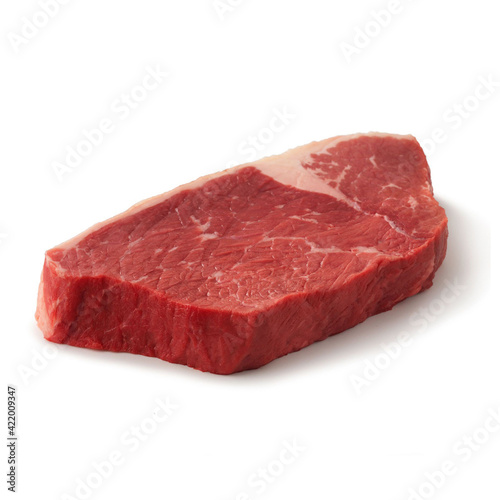 Close-up view of fresh raw Bottom Round Steak Round cut in isolated white background