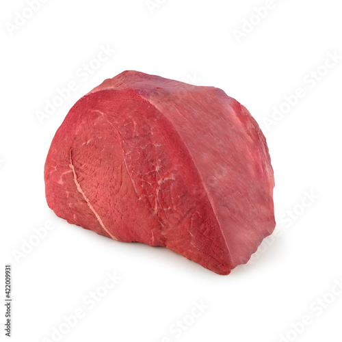 Close-up view of fresh raw Tip Roast Round cut in isolated white background