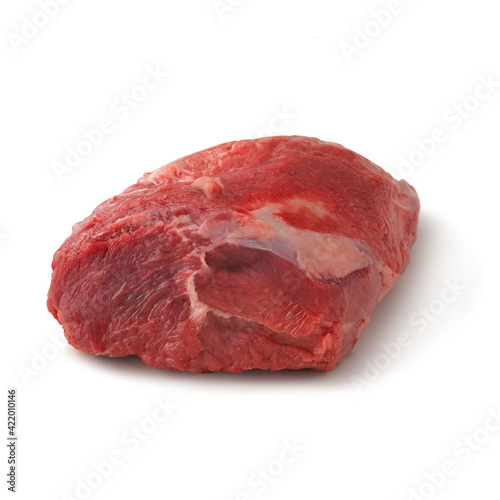 Close-up view of fresh raw Top Round Center Round cut in isolated white background
