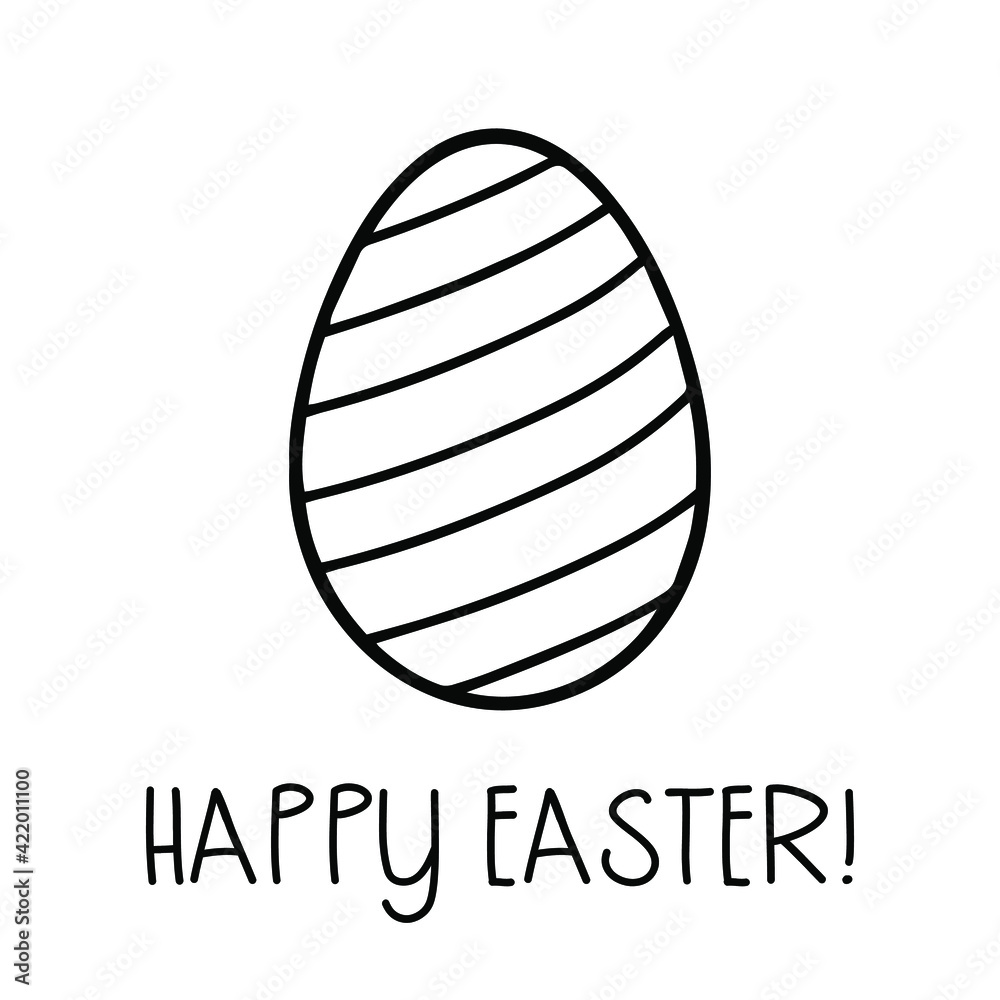 Happy easter card with egg and text. Easter illustration. Outline doodle style egg with ornament. Coloring page concept. Happy easter card with egg and text. Easter illustration. Outline doodle style egg with ornament. Coloring page concept.