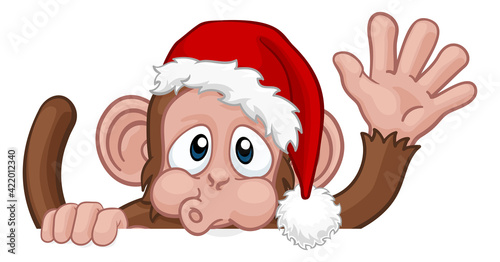 Christmas Monkey Cartoon Character in Santa Hat