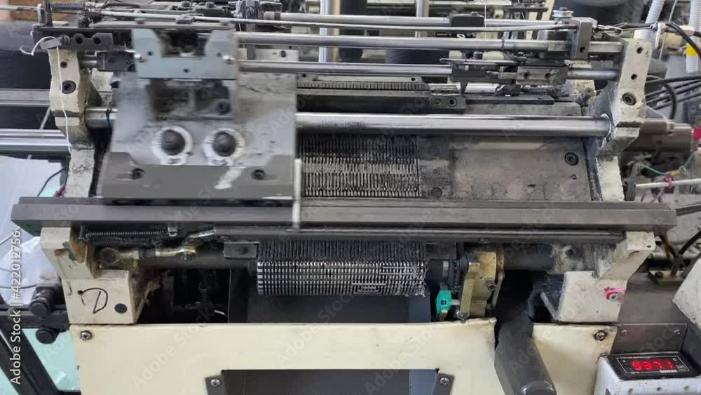 Loom at Work Close-Up in a Textile Factory Recycling Old Clothes Process Ecology Loom at Work Close-Up in a Textile Factory Recycling Old Clothes Process Ecology