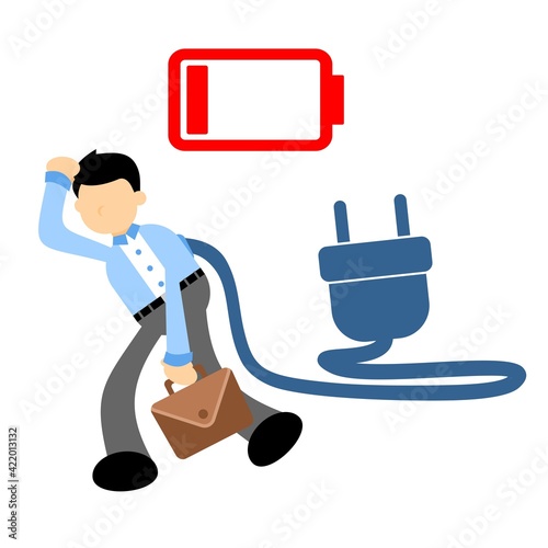 vector illustration businessman worker tired need recharger energy flat design cartoon style