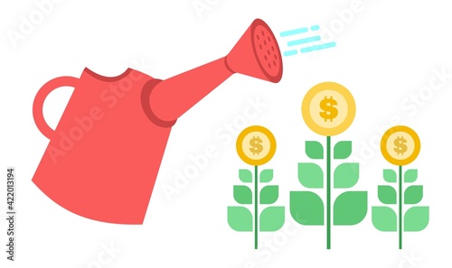 vector illustration water pot and gold coin money economy flat design cartoon style