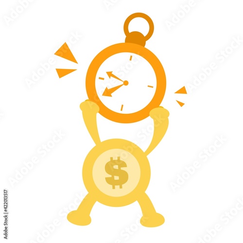 time pick gold coin cartoon flat design illustration