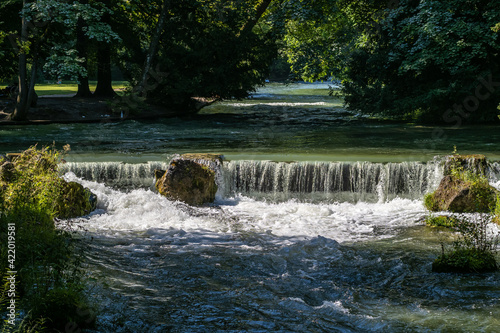 water of the isar in The English Garden  Munich  Germany.