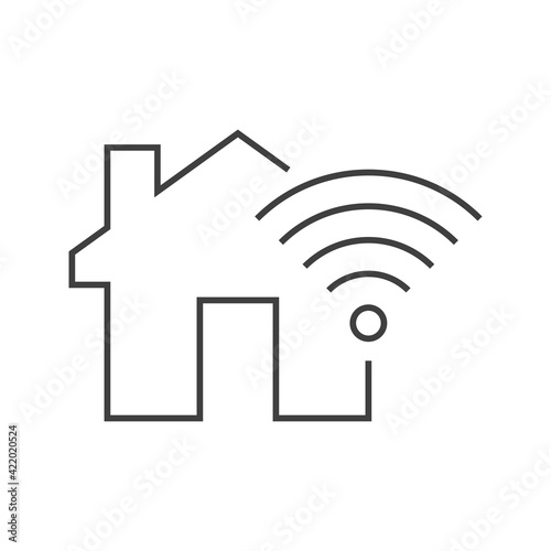 Sistemas inteligentes para el hogar. Logotipo silueta de casa con ondas inalámbricas con lineas en color gris