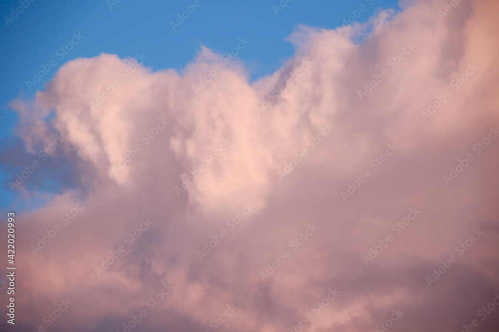 beautiful evening cloudscape with big fluffy cumulus clouds