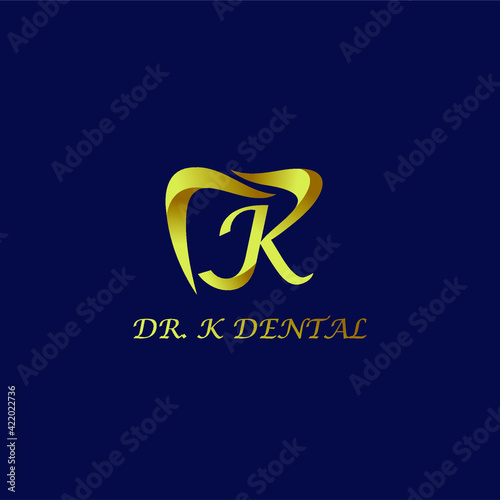 Luxury Dental Logo With K Initials. K letter line clinic logo with dynamic elements. Wave concept vector design.
