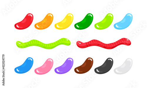 Jelly beans gummy sweet candies set with amazing flavor flat style design vector illustration.