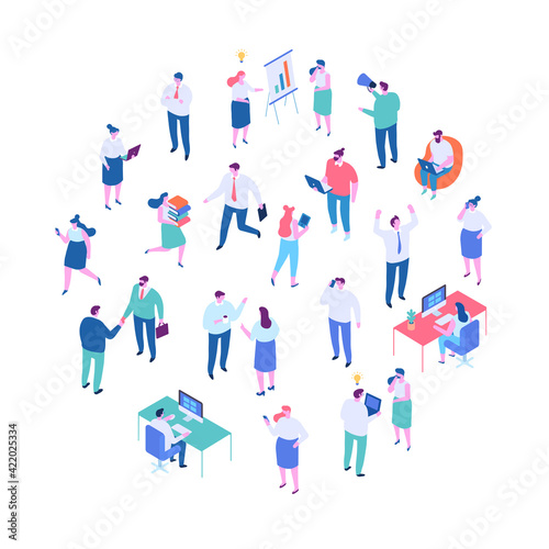 Isometric cartoon office people vector set. Office life. Business people, Teamwork. © Oksana