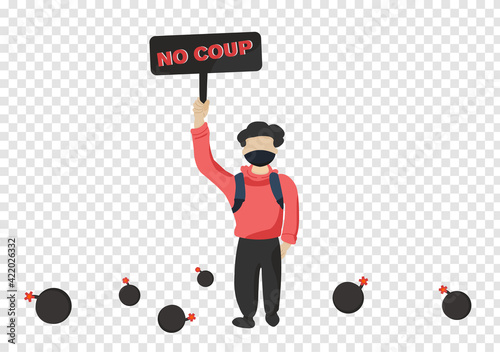 A protest man in bomb zone with no seize power sign campaign vector isolated on transparency background