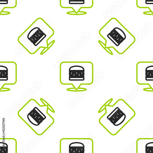 Line Online ordering and burger delivery icon isolated seamless pattern on white background. Vector