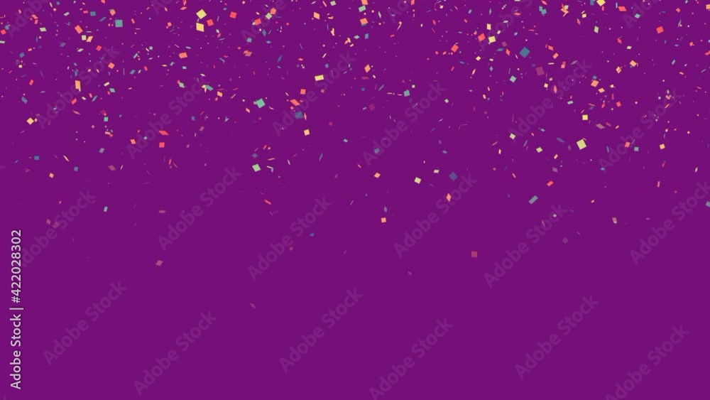 Festive confetti slowly falling on a light purple background Festive confetti slowly falling on a light purple background