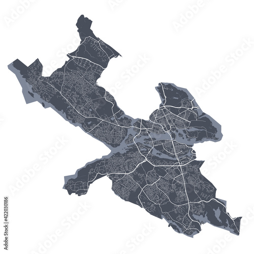 Stockholm map. Detailed map of Stockholm city poster with streets. Cityscape vector.
