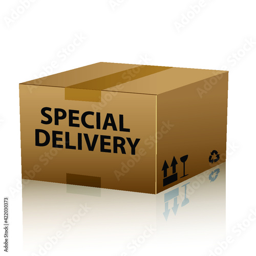 Special delivery on cardboard box isolated