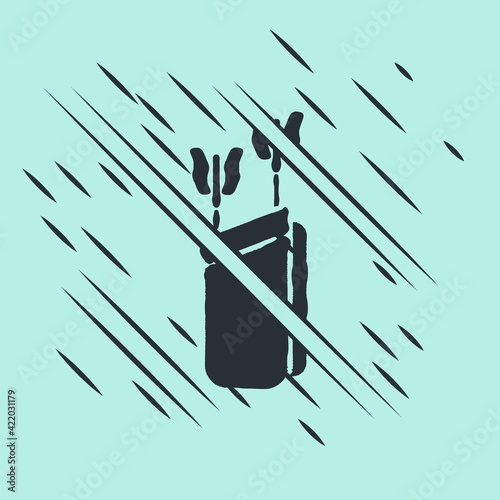 Black Quiver with arrows icon isolated on green background. Glitch style. Vector