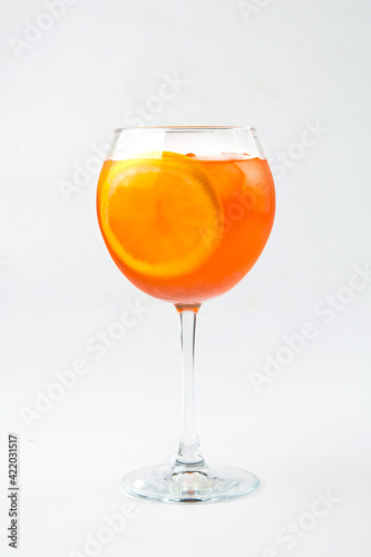 Isolated glass of aperol spritz cocktail with orange slices
