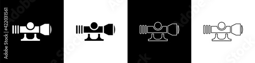 Set Sniper optical sight icon isolated on black and white background. Sniper scope crosshairs. Vector