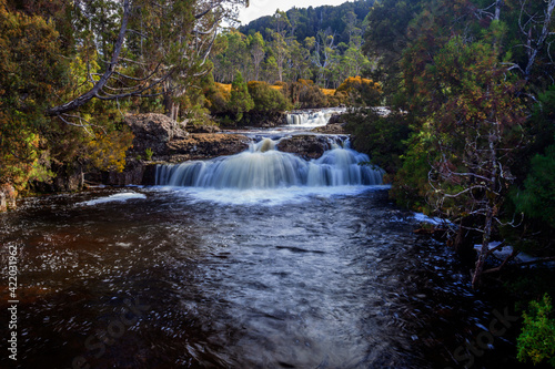 Fototapeta Naklejka Na Ścianę i Meble -  Beautiful Cascade Falls ,located on Pencil Pine Creek. Cradle Mountain Lake St Clair National Park. Central Highlands of Tasmania, Australia.